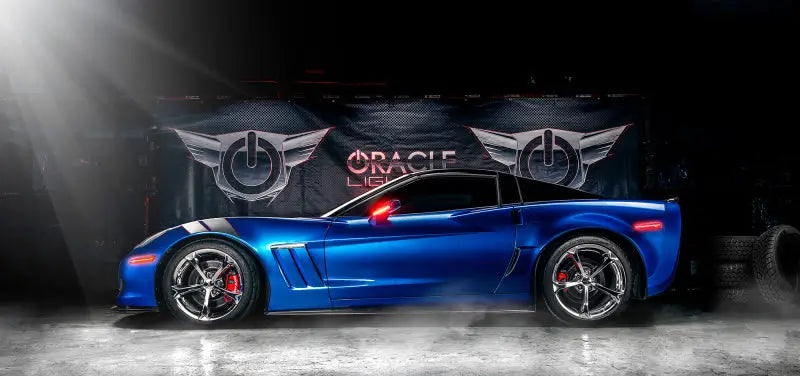 Blue Corvette sports car with Oracle 05-13 Chevrolet Corvette C6 concept sidemarker set