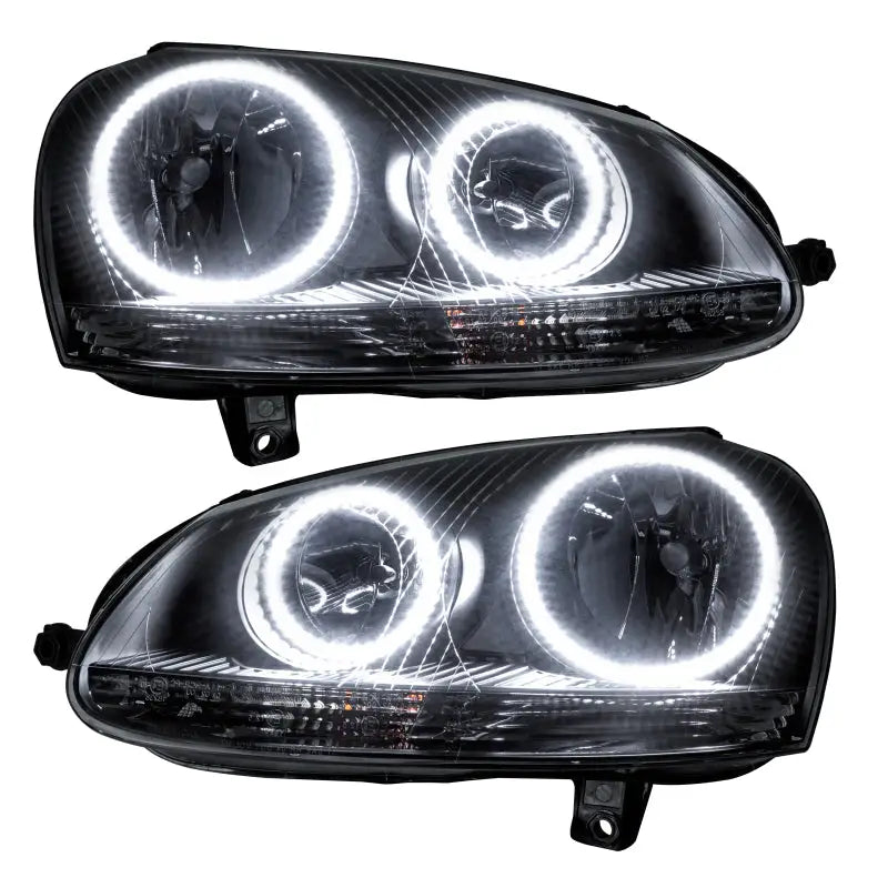 Black aftermarket headlights with illuminated halo rings for Volkswagen Jetta SMD models