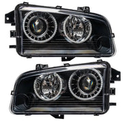 Black projector headlights for Dodge Charger with Oracle halo rings and SMD LEDs