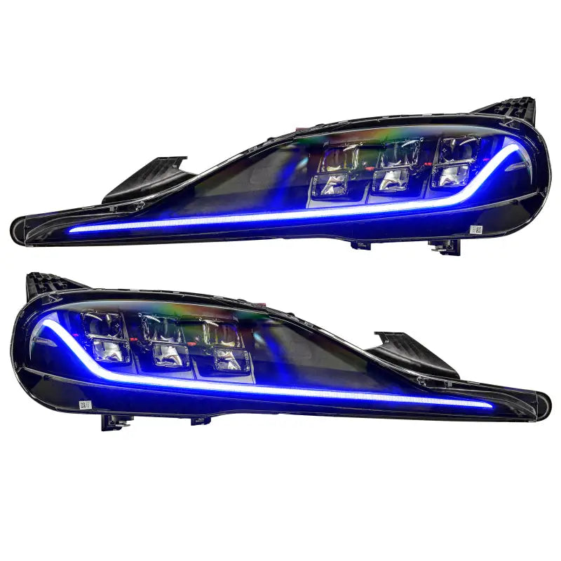 Blue car headlights with LED RGB+A strips for Toyota Supra DRL upgrade kit