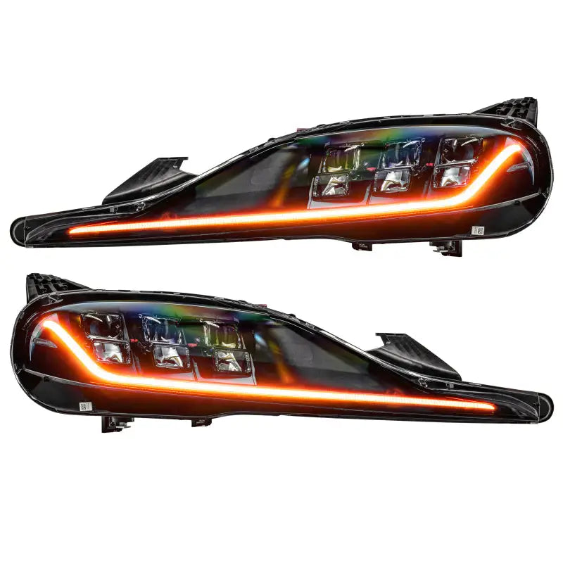 Automotive headlights from the Oracle Toyota Supra RGB+A DRL upgrade kit for stylish glow