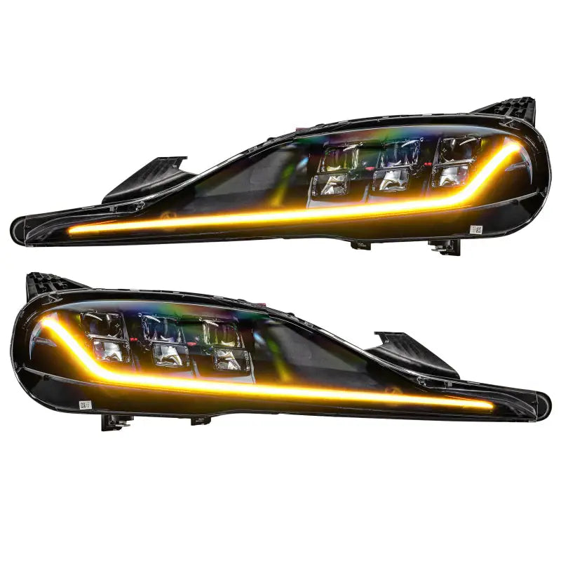 Toyota Supra DRL upgrade kit with illuminated amber accents and RGB+A headlights