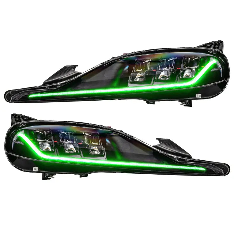 Pair of green LED headlights for Toyota Supra DRL upgrade kit with RGB+A colorSHIFT