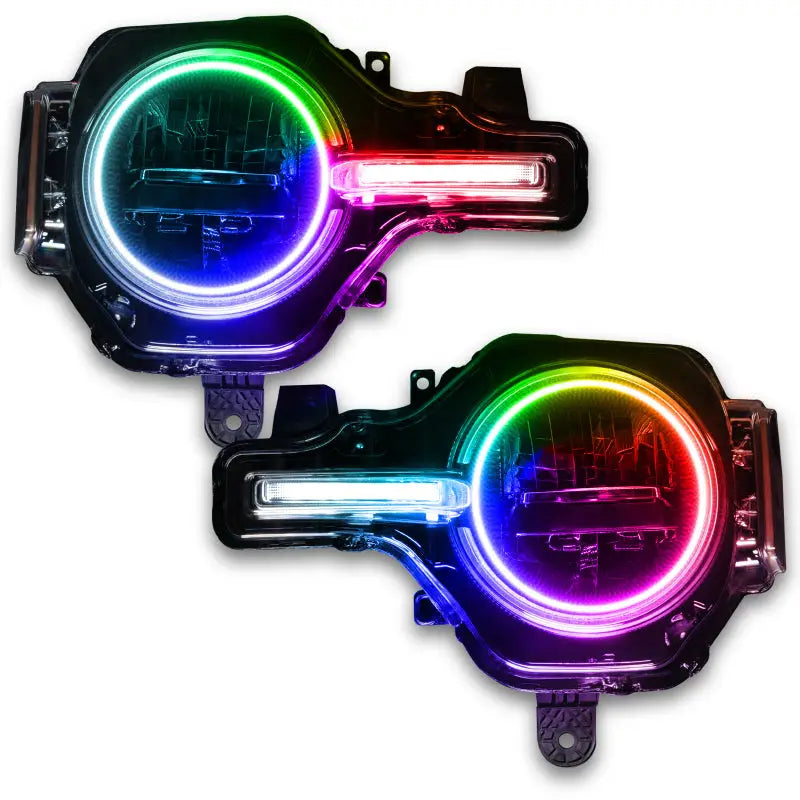 Pair of multicolored colorshift headlight halo for Ford Bronco in the LED headlight halo kit