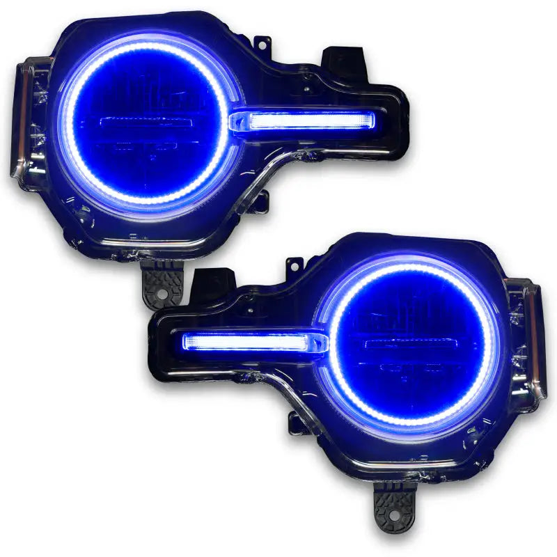Blue LED headlights with colorshift headlight halo for Ford Bronco in the Oracle headlight halo kit