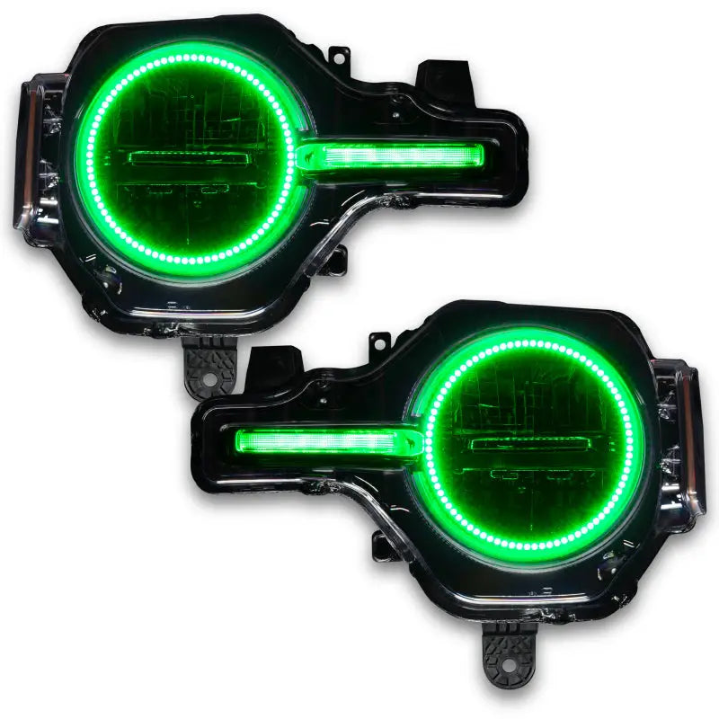Green LED headlights from Oracle Ford Bronco ColorSHIFT headlight halo kit with halo effect
