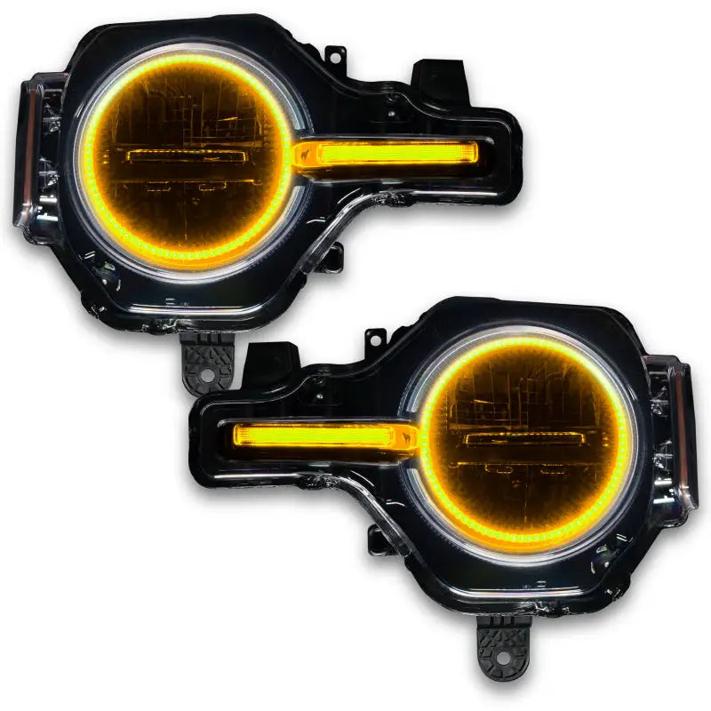 Black and yellow colorshift headlight halo for Ford Bronco, part of headlight halo kit