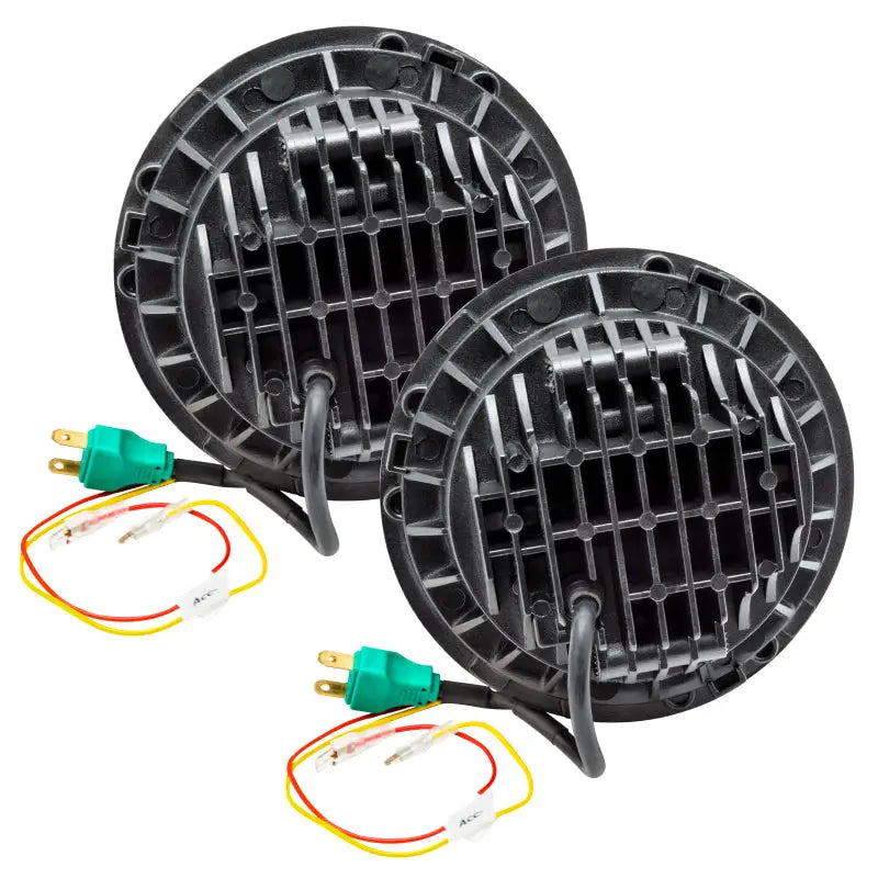 Oracle 7in High powered LED headlights with two round LEDs in a sleek black bezel
