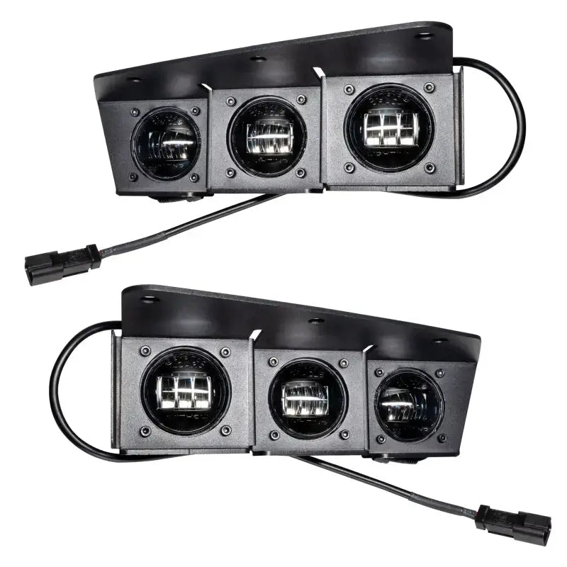 Black triple LED light bars in ORACLE Lighting Ford Bronco fog light kit for steel bumper