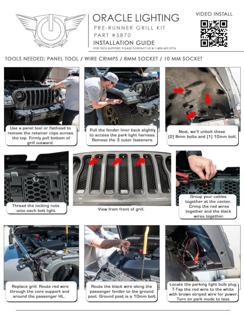 Oracle Pre-Runner Style LED Grille kit installation guide for Jeep Gladiator JT