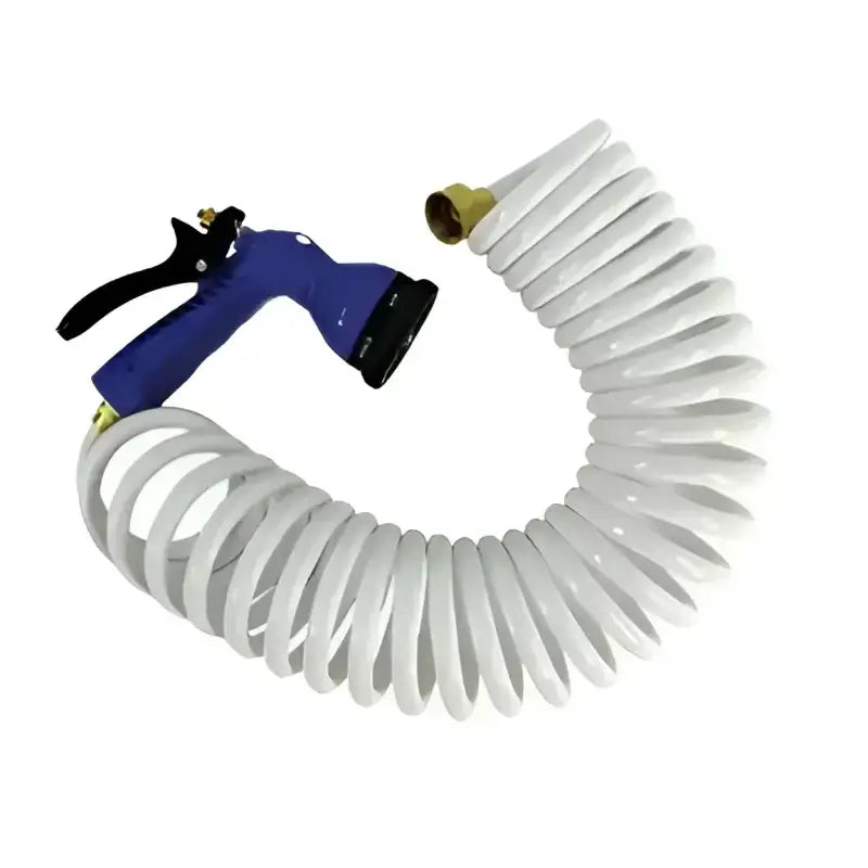 P-0440 Whitecap White Coiled Hose W/Nozzle - 15’ - Boat Washdown