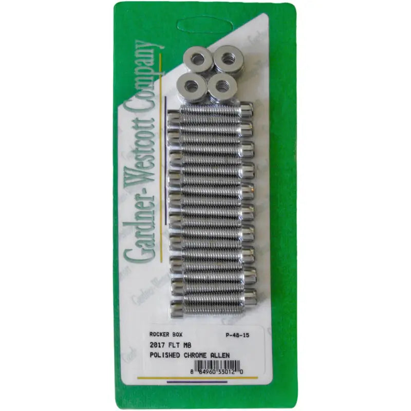 Gardnerwestcott P-48-07 Voltage Reg Mounting Hardware Kit for 2017 FLT M8, Polished Chrome Allen on Green Packaging.