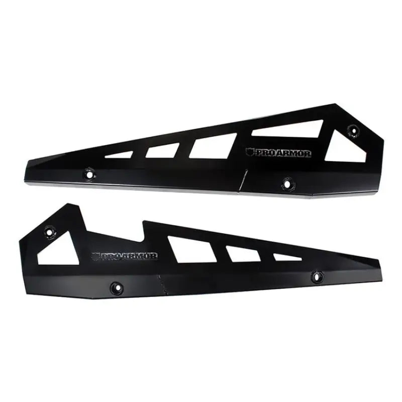 Black angular side armor panels for vehicle protection on P141221SSM Pro Armor Rock Sliders