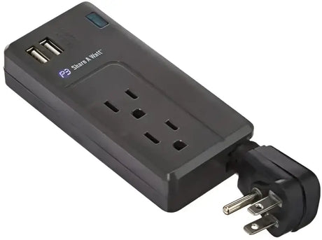 Black power strip with USB ports for P4010 P3 Internatn Watt Portable Surge Protect