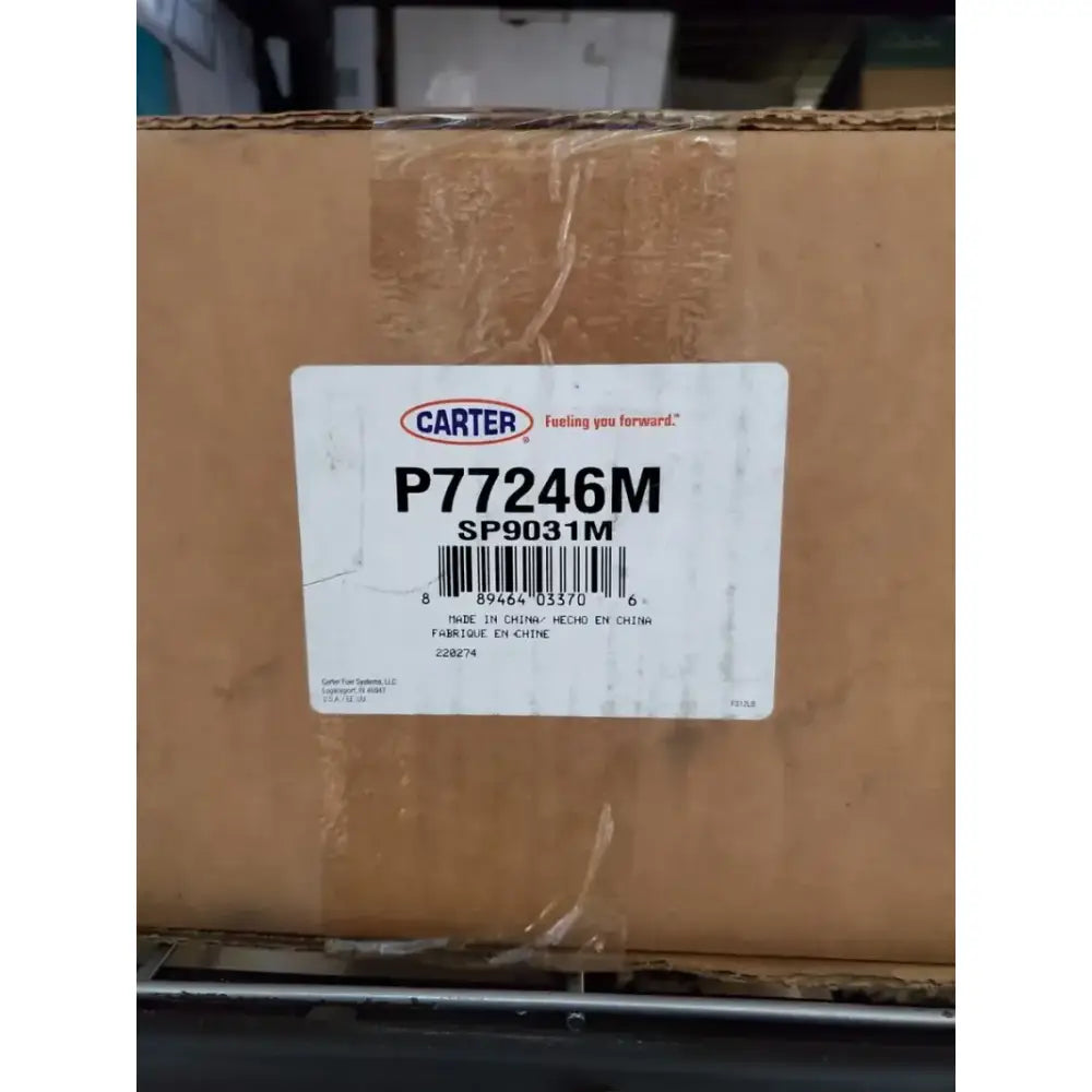 Cardboard box with Carter label for P77246M Fuel Pump Module Assembly