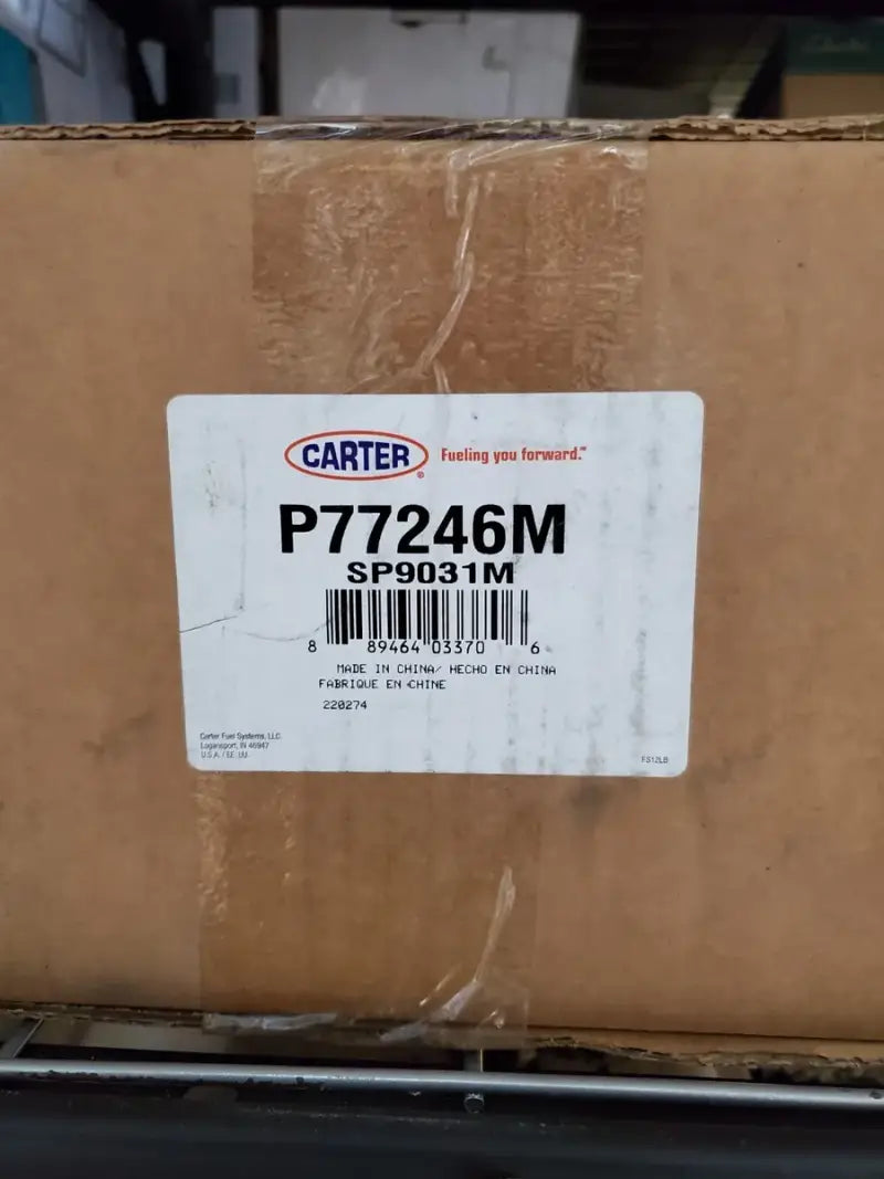 Cardboard box with Carter label for P77246M Fuel Pump Module Assembly