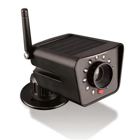 Black solar-powered security camera with night vision for P8320 P3 Internatn dummy camera