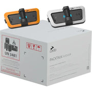Packtalk Outdoor communication devices with V-strap mounting and USB charging in packaging