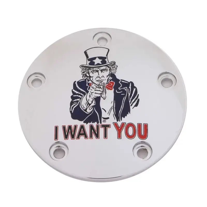 CUSTOM ENGRAVING PATR10-04 M8 Timer Cover Uncle Sam Chrome