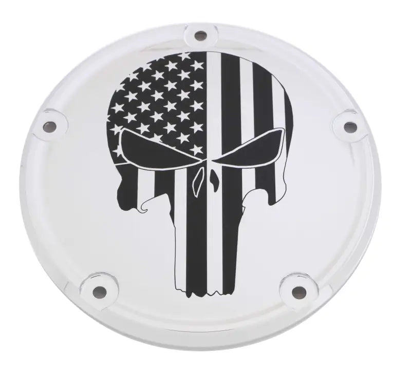 CUSTOM ENGRAVING PATR22-46 7 M8 Flt/Flh Derby Cover Punisher Chrome