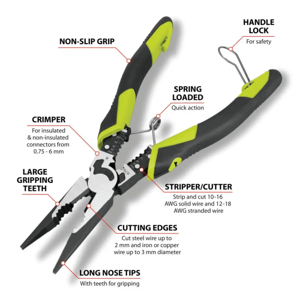 Perform Tool Limited Lifetime Warranty Pliers W86507 - 8-1 Multifunctionlongnoseplie