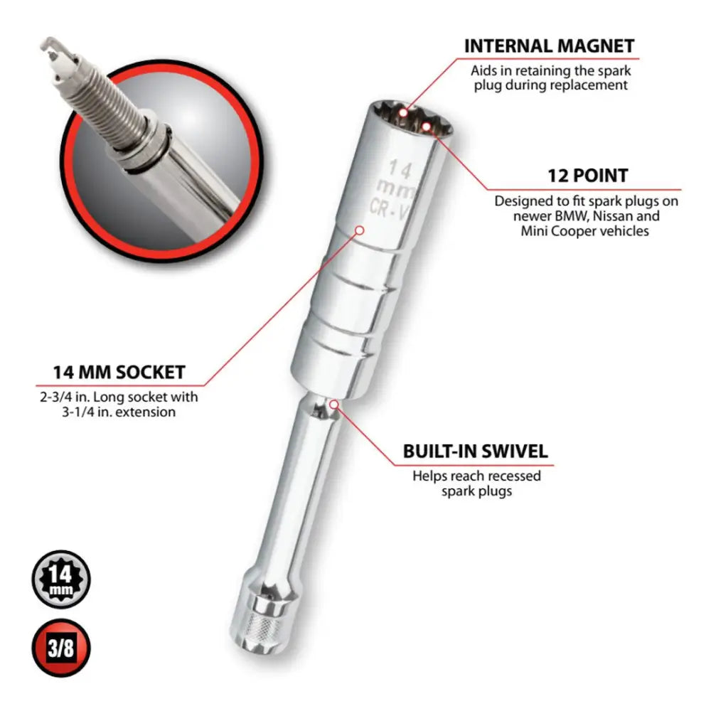 Perform Tool Limited Lifetime Warranty Spark Plug Socket W80544 - DR.14MM12Ptmagsparkplugs