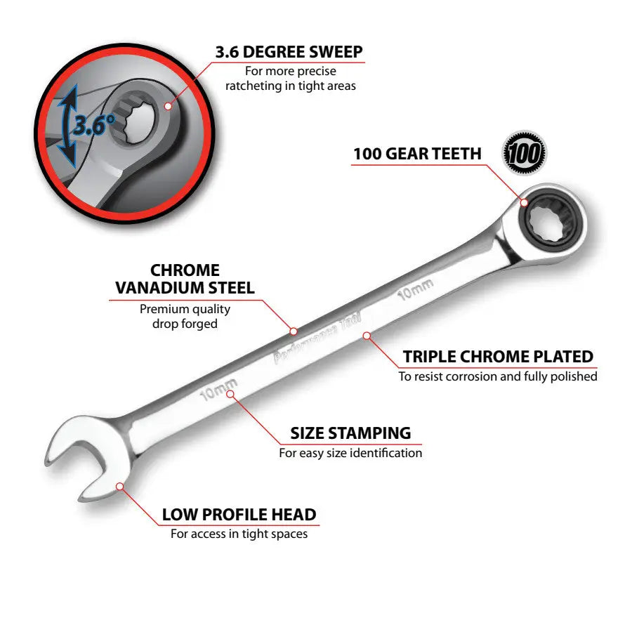 Perform Tool Limited Lifetime Warranty Wrench W30350 - Rtchtng 10MM