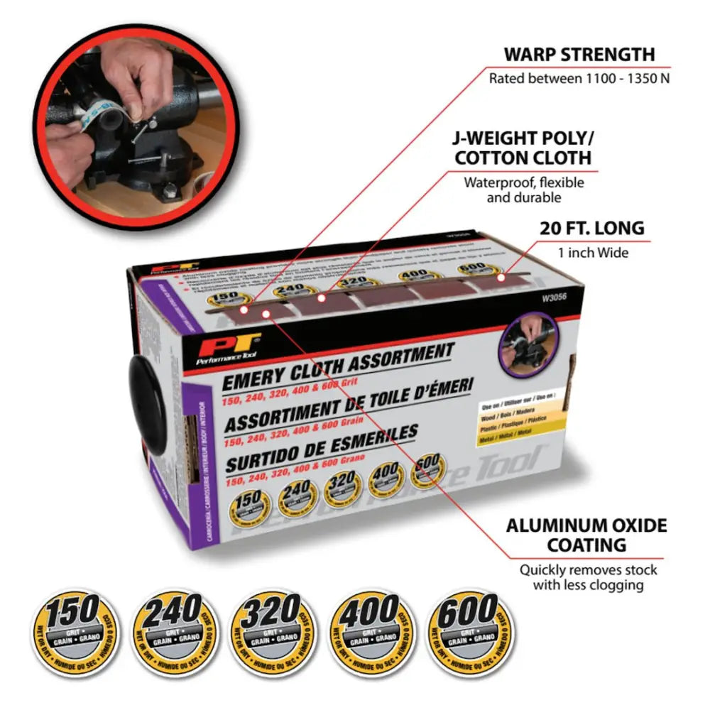 Perform Tool No Supplier Warranty Sandpaper W3056 - PC. Assorted Emery Cloth Rolls