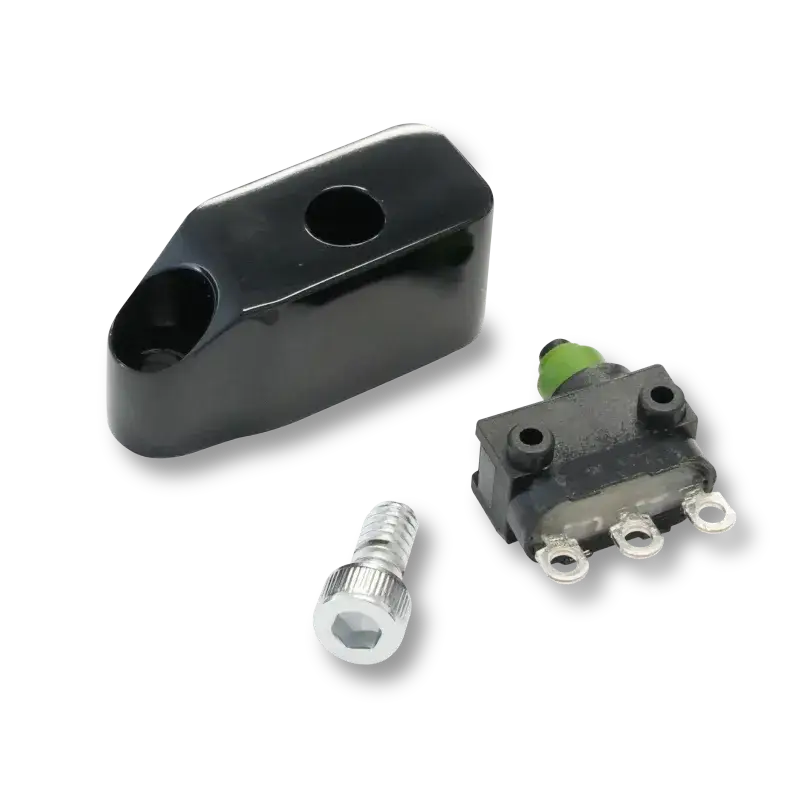 Microswitch, screw, and black mounting bracket.