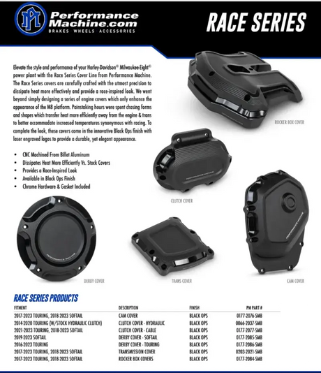 Performance Machine Cable Clutch Cover Race Series - Black Ops - RV and Auto Parts