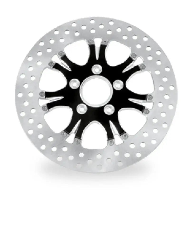 Perforated motorcycle brake rotor in contrast cut platinum by Performance Machine