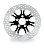 Perforated motorcycle brake rotor in contrast cut platinum by Performance Machine