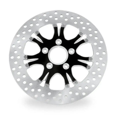 Perforated motorcycle brake rotor in contrast cut platinum by Performance Machine