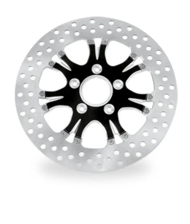 Perforated motorcycle brake rotor in contrast cut platinum by Performance Machine