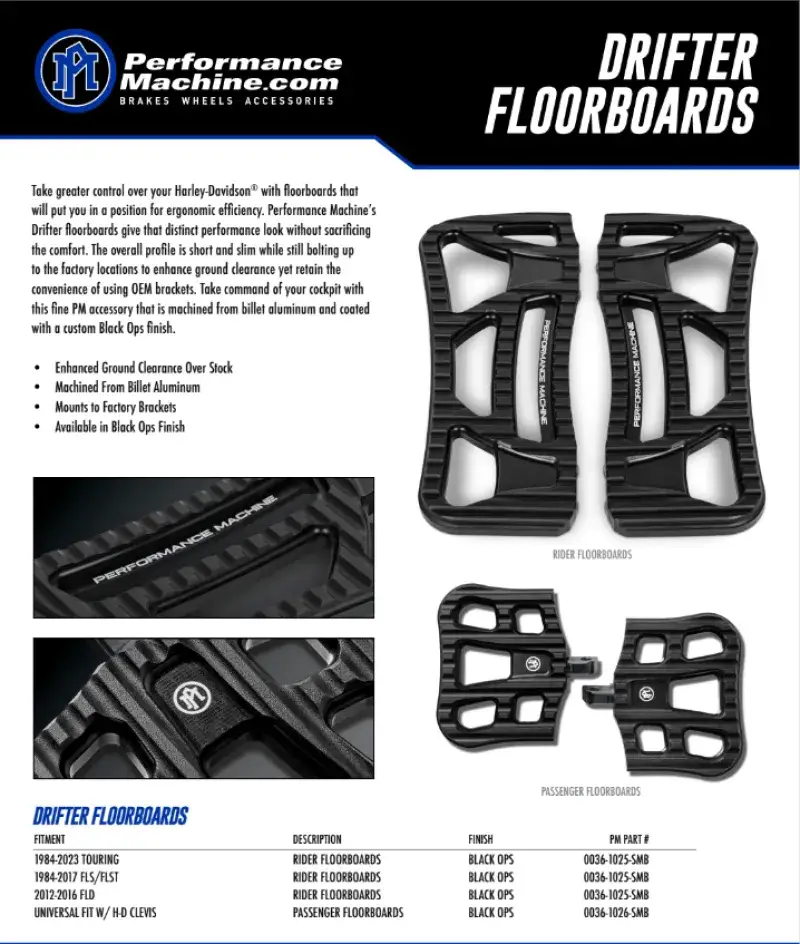 Performance Machine Floorboard Assembly Passenger Drifter - Black Ops - RV and Auto Parts
