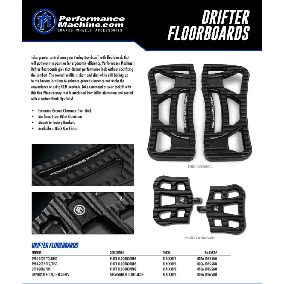 Performance Machine Floorboard Assembly Rider Drifter - Black Ops - Controls