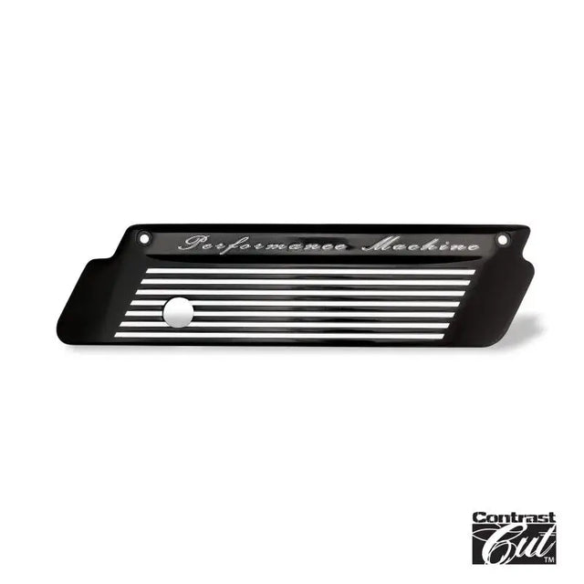 Black engine cover with silver stripes from Performance Machine Contrast Cut latch plate set