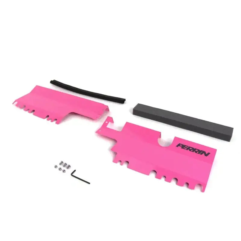 Pink engine bay dress-up kit for Perrin 15-21 WRX/STI radiator shroud without OEM intake scoop in hyper pink