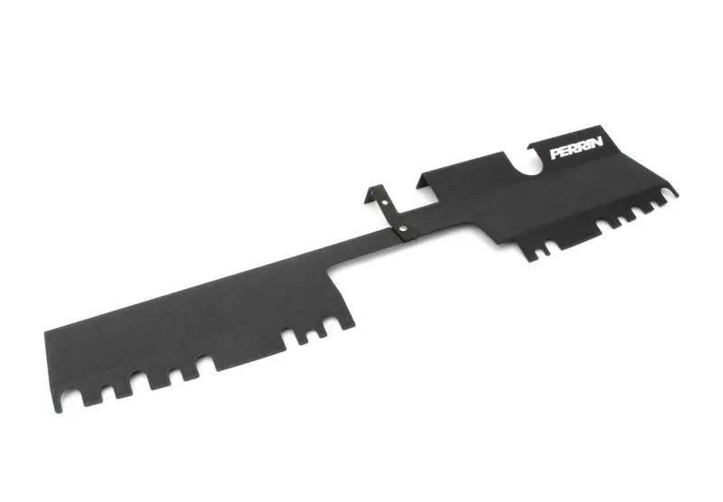 Perrin 2015 WRX/STi black radiator shroud, sleek design, durable material with branded Perrin logo.