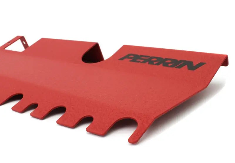 Red Perrin radiator shroud for 2015 WRX/STi with sleek design and brand logo.