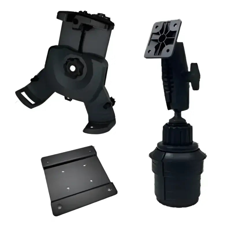 Black car phone mount components for Havis cup holder and cradle for 7-9 inch devices