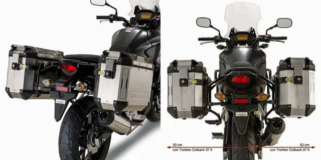 PL1121CAM motorcycle hard luggage mounting hardware with silver hard-shell panniers