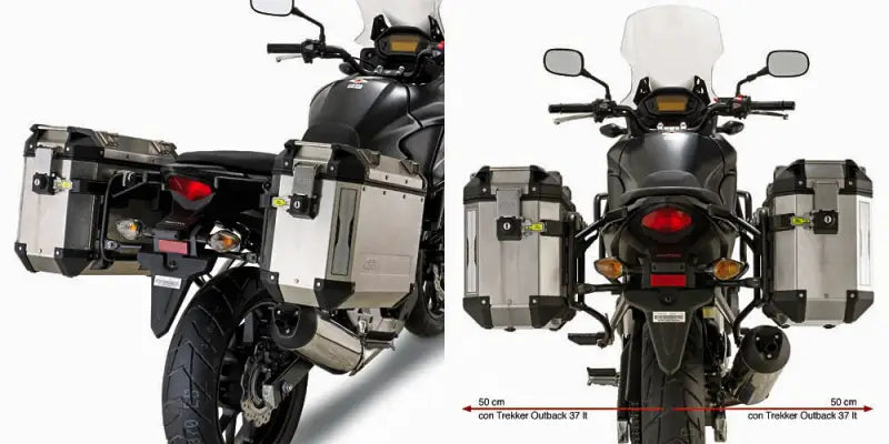 PL1121CAM motorcycle hard luggage mounting hardware with silver hard-shell panniers