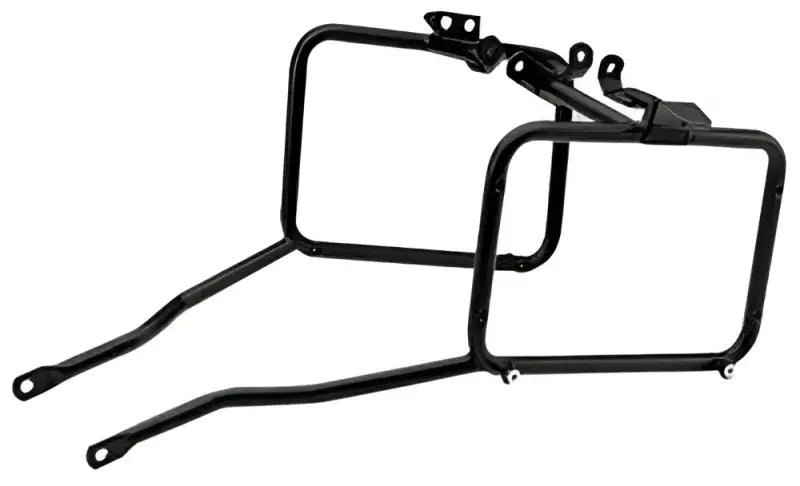 Black metal motorcycle pannier racks for matte black hard luggage mounting hardware