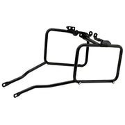 Black metal motorcycle pannier racks for matte black hard luggage mounting hardware