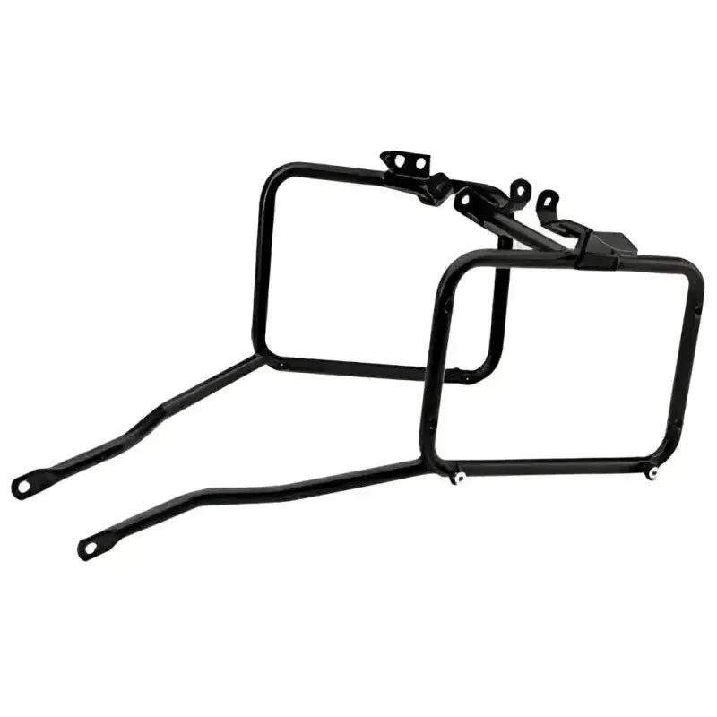 Black metal motorcycle pannier racks for matte black hard luggage mounting hardware