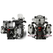 PL3112CAM motorcycle hard luggage mounting with silver hard-shell cases and tank bag