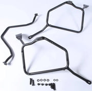 Matte black black metal motorcycle pannier racks with luggage mounting hardware for hard luggage mounting