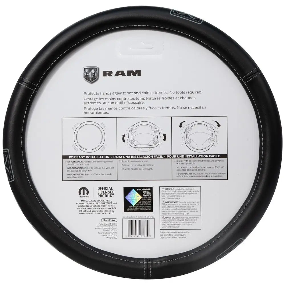 Plasticolor Comfortable Leather-Like Feel Steering Wheel Cover 006789R01 - Ram Truck Sized Swc