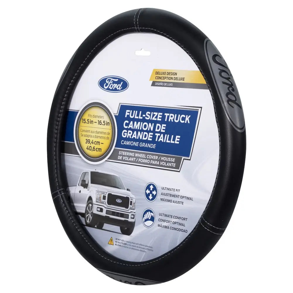 Plasticolor Comfortable Leather-Like Feel Steering Wheel Cover 008567R01 - Ford Deluxe Truck Size Swc